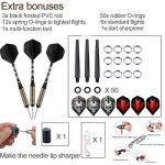 Steel Tip Darts Set for Dartboard, Professional Darts with Metal Tip 27 Grams, Brass Barrel + Black Aluminium Nylon Shafts 9 Flights 50 Rubber O-Rings 12 Spring Rings 1 Dart Sharpener Tool