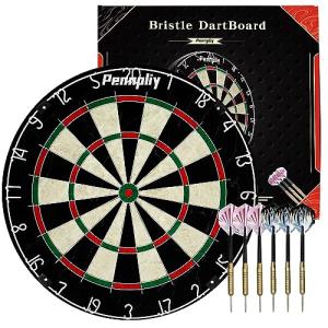 Pennpliy Bristle Dart Board Set, Professional Dart Boards for Adults 18" with Steel Tip Darts Outdoor Dartboard Set, Metal Wire Compressed Sisal Board with Rotating Number Ring Includes 6pcs Darts