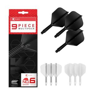 TARGET Darts K-Flex Integrated Dart Flights and Shafts, Short Stem (19mm), No.6 Flight, 9-Pack Bundle, Black, White & Clear | Kflex 2 in 1 Flight and Stem, Professional Darts Accessories