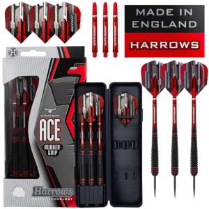 Harrows Ace Rubber Brass Steel Tip Darts Set 20g, 22g, 24g & 26g - Includes Supergrip Shafts, Micron Marathon Flights & Convenient Travel Case 26g