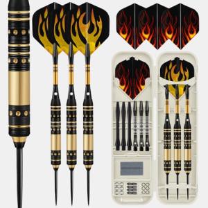HUANQU Darts Metal Tip Set, 3 Pack Steel Tip Darts Set 17.5 Grams, Professional Dart for Dartboard with Aluminum Shafts, Brass Barrels, Extra Flights, O-Rings, Sharpener Tool, Carrying Box