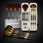 HUANQU Darts Metal Tip Set, 3 Pack Steel Tip Darts Set 17.5 Grams, Professional Dart for Dartboard with Aluminum Shafts, Brass Barrels, Extra Flights, O-Rings, Sharpener Tool, Carrying Box