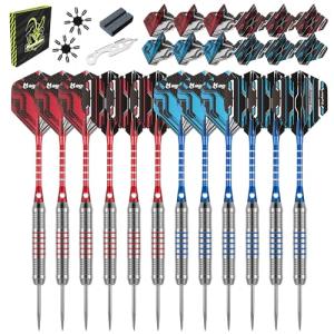 MageRabbit Darts Metal Tip Set 12pcs+24pcs Dart Flights+Dart Accessories Kit.Professional Steel Tip Darts (red and White)