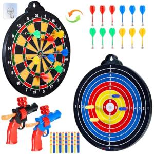 HELLO PAPAYA Magnetic Dart Board - 12Magnetic Darts+12Sticky Balls Or 2 Toy Gun+40 Foam Dart,Fun for Family Game and Party with Friends, Christmas Birthday Gifts Toys for 3-12 Year Old Boys