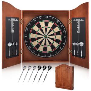 Yirinatek Sisal Dart Board Cabinet Sets, Decorative Dart Boards for Adults [12*Steel Darts] - Wooden Dartboard Cabinet with Integrated Scoreboard for Family Game Rooms [Apricot]