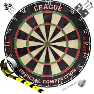 Viper League Regulation Bristle Steel Tip Dartboard Set with Staple-Free Bullseye, Galvanized Metal Thin Radial Spider Wire; High-Grade Compressed Sisal Board with Rotating Number Ring Extending Life