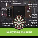 Viper Vault Deluxe Dartboard Cabinet with Integrated Pro Score, AIM 360 Sisal Dartboard, Laser Dart Throw Line, Shadow Buster, and Black Mariah Steel Tip Darts, Mahogony Finish