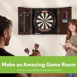 Viper Vault Deluxe Dartboard Cabinet with Integrated Pro Score, AIM 360 Sisal Dartboard, Laser Dart Throw Line, Shadow Buster, and Black Mariah Steel Tip Darts, Mahogony Finish