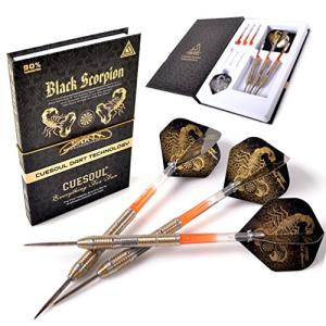 CUESOUL Black Scorpion 24g Tungsten Steel Tip Dart Set,Barrel with Golden Titanium Coated Finished