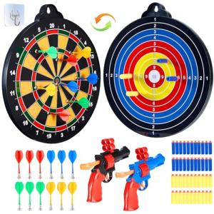 moopok Magnetic Dart Board for Kids-12Magnetic Dart/Sticky Balls Or 2 Toy Gun+40 Foam Dart.Indoor/Outdoor Kids Games and Party Games,Christmas Birthday Gifts Toys for 3-12 Year Old Boys