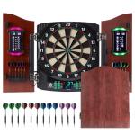 Electronic Dart Board with Wooden Door, Electric Dartboard with Heckler & Light Effects, Digital Soft Tip Dartboards for Game Room Man Cave Bar, 12 Darts, 100 Soft Tips