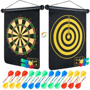 HELLO PAPAYA 17.5 in Large Size 2in1 Rollup Magnetic Darts Board with 24pcs Darts,Outdoor Safe Dart Game for Kids and Adults,for 3-12 Year Old Boys Girls Christmas Birthday Gifts