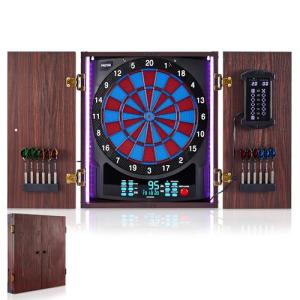 Electronic Dart Board with Cabinet Set, Electric Digital Dart Boards for Adults with Light Strips, Soft Tip Dartboard Cabinet Door with Large Cricket Display and Darts Storage for 12 Darts