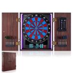 Electronic Dart Board with Cabinet Set, Electric Digital Dart Boards for Adults with Light Strips, Soft Tip Dartboard Cabinet Door with Large Cricket Display and Darts Storage for 12 Darts