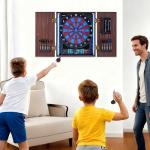 Electronic Dart Board with Cabinet Set, Electric Digital Dart Boards for Adults with Light Strips, Soft Tip Dartboard Cabinet Door with Large Cricket Display and Darts Storage for 12 Darts