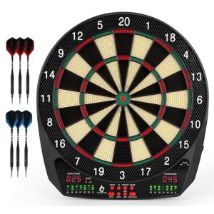 Electronic Dart Board, 35 Games and 580 Variants Electric Soft Tip Dartboard Set, Digital Dartboards for Adults with 6 Darts, 100 Soft Tips