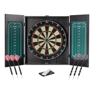 Amazon Basics Dartboard Cabinet Set, Dart Board for Adults, Regulation Size, Black