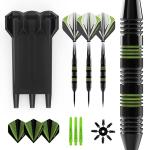 Accudart Steel Tip Dart Set 3.0 - Gunmetal Finish Steel Barrel - Hybrid Grip - Polycarbonate Shafts - Standard Shape Flights - Drop in Case Stores Fully Assembled Darts