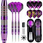 Trecynd Darts Metal Tip Set 3 Aluminum Shaft Metal Dart Set Professional Darts Steel Tip Sets + Extra Dart Flights 3 Replace Plastic Shafts Beginner or Professional Darts 22g (Purple)