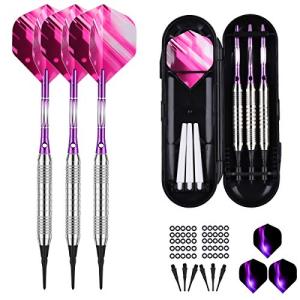 sanfeng Soft Tip Darts Set for Electronic Dart Board - 16g Darts Barrel Plastic Tip with 50 Rubber O-Rings + 6 Shafts + Extra 50 Replacement Soft Tips Accessories