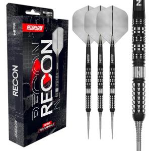 RED DRAGON Darts - Recon Series - 24g Parallel Barrel - Steel Tip Dart Set - 90% Professional Tungsten Darts Set - Nitro Flite Integrated Flight/Shaft, Dart Flights & Stems