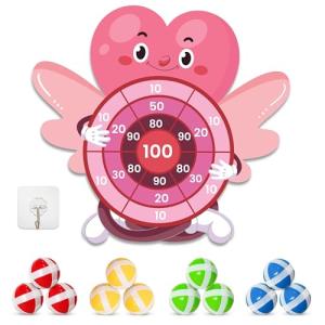 4E's Novelty Valentine Dart Board Game with 12 Sticky Balls - 30" Large Heart Kids Dart Board Indoor/Outdoor, School Valentine's Day Games for Kids Classroom Party Adult