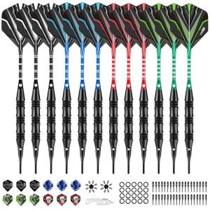 CyeeLife Darts Plastic Tip - Professional Soft Tip Darts Set - 12 Pcs 20 Gram with 50 Extra Tips 12 Shafts 24 Flights 20 Rubber Rings 2 Flight Protectors and Tool for Electronic Dartboard
