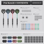 CyeeLife Darts Plastic Tip - Professional Soft Tip Darts Set - 12 Pcs 20 Gram with 50 Extra Tips 12 Shafts 24 Flights 20 Rubber Rings 2 Flight Protectors and Tool for Electronic Dartboard
