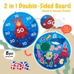 Grip Kids Volcano & Ocean Theme Double-Sided Dartboard Target Game – 26" Large Dart Board with Sticky Balls & Jellyfish Toss Balls, Indoor/Outdoor Fun Party Game Toy for Kids Ages 3–12