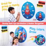 Grip Kids Volcano & Ocean Theme Double-Sided Dartboard Target Game – 26" Large Dart Board with Sticky Balls & Jellyfish Toss Balls, Indoor/Outdoor Fun Party Game Toy for Kids Ages 3–12
