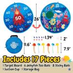 Grip Kids Volcano & Ocean Theme Double-Sided Dartboard Target Game – 26" Large Dart Board with Sticky Balls & Jellyfish Toss Balls, Indoor/Outdoor Fun Party Game Toy for Kids Ages 3–12