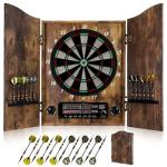Yirinatek Electronic Dart Board, Decorative Dart Board Cabinet Set for Adults [12*Bronze Soft Tip Darts] [Cricket Game Mode]- Wooden Electric Dartboard Cabinet for Game Rooms - Vintage