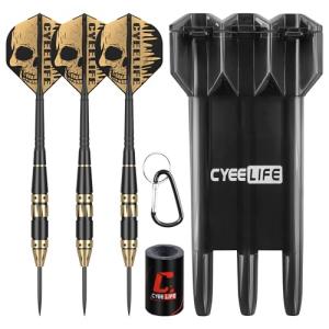 CyeeLife Brass Steel Tip Darts Set 24g,3 Pack Professional Metal Darts Set,Includes Integrated Dart Flights and Shafts,Dart Sharpener and Darts Case