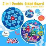 Grip Kids Number & Ocean Theme Double-Sided Dartboard Target Game – 26" Large Dart Board with Sticky Balls & Jellyfish Toss Balls, Indoor/Outdoor Gift Toy for Kids Ages 3–12