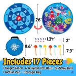 Grip Kids Number & Ocean Theme Double-Sided Dartboard Target Game – 26" Large Dart Board with Sticky Balls & Jellyfish Toss Balls, Indoor/Outdoor Gift Toy for Kids Ages 3–12