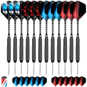 CyeeLife 12 Pack Steel Tip Darts, Professional Metal Dart Set with 12 Premium Aluminum Shafts and 4 Style PET Flights and Sharpener,22 Grams