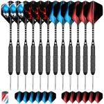 CyeeLife 12 Pack Steel Tip Darts, Professional Metal Dart Set with 12 Premium Aluminum Shafts and 4 Style PET Flights and Sharpener,22 Grams