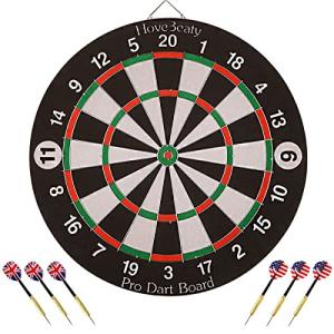 HoveBeaty Dart Board, Dart Game Set with 6 Metal Darts and Double-Sided Flocking Dartboard (18 Inches)