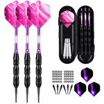 sanfeng Soft Tip Darts Set 20 Grams with Purple Aluminum Shafts Extra 50 Rubber O-Rings 30 Darts Plastic Tip 6 Standard Flights Slim Case for Electronic Dart Board