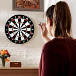 ULAKLU Flocking Dart Board Set,Double-Sided Dart Board with 12pcs Steel Tip Darts-Lightweight Bristle Dartboard-Multiplayer Party Games (15 inches)
