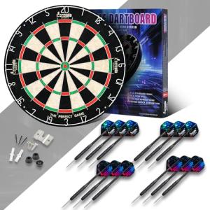 Dartboard Professional Bristle with 12 Steel Tip Darts (Contains 12 Darts, Standard)