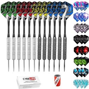 CyeeLife Steel tip Darts 20g,Nylon Shafts+36 Flights(12 Designs)+Sharpener,for 4 Beginners