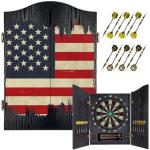 Yirinatek Electronic Dart Board, Decorative Dart Board Cabinet Set for Adults [12*Bronze Soft Tip Darts] [Cricket Game Mode]- Wooden Electric Dartboard Cabinet for Family Game Rooms - US Flag