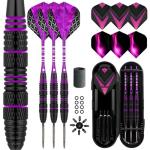 Lavishio Dart Metal Tip Set 3 Aluminum Dart Shafts Steel Tip Dart Set Professional Darts Steel Tip Set + Extra 3 Dart Flights 3 Replace Plastic Shafts (Black Purple)