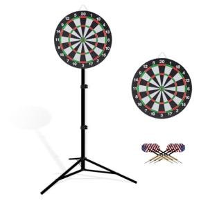 Dartboard with Stand, 34"-74" Adjustable Height Dartboard Stand for Adults, 18" Dart Board, Sturdy Tripod, Portable Design with 6 Darts for Travel, Home, Bars, or Outdoor Games