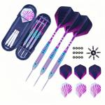 ROOBEEO Steel Tip Darts 3 Pack Professional Darts Set with Brass Barrels Aluminum Shafts Extra 3 PVC Dart Shafts 8 Flight Protectors 12 Rubber O-Rings Dart Storage Case (Purple)