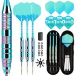 Trecynd Darts Metal Tip Set 3 Aluminum Shaft Metal Dart Set Professional Darts Steel Tip Sets + Extra Dart Flights 3 Replace Plastic Shafts Beginner or Professional Darts 22g (Green Blue)