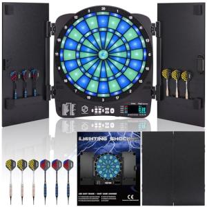 Turnart Electronic Dart Board with Cabinet,13 inch Illuminated Segments Light Based Games Electric Dartboard for Adults Tested Tough Segment for Enhanced Durability Professional with Scoring