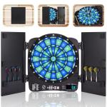 Turnart Electronic Dart Board with Cabinet,13 inch Illuminated Segments Light Based Games Electric Dartboard for Adults Tested Tough Segment for Enhanced Durability Professional with Scoring
