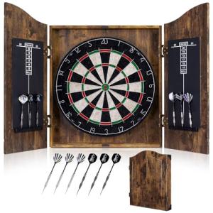 Yirinatek Sisal Dart Board Cabinet Sets, Decorative Dart Boards for Adults [12*Steel Darts] - Wooden Dartboard Cabinet with Integrated Scoreboard for Family Game Rooms (Vintage)
